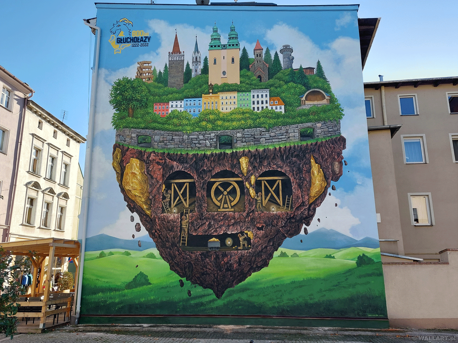 Mural miejski ze świecącymi elementami LED w Głuchołazach