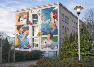 3D-Wandbild an der Fassade des 4. Gymnasiums in Ostrowiec Wlkp.