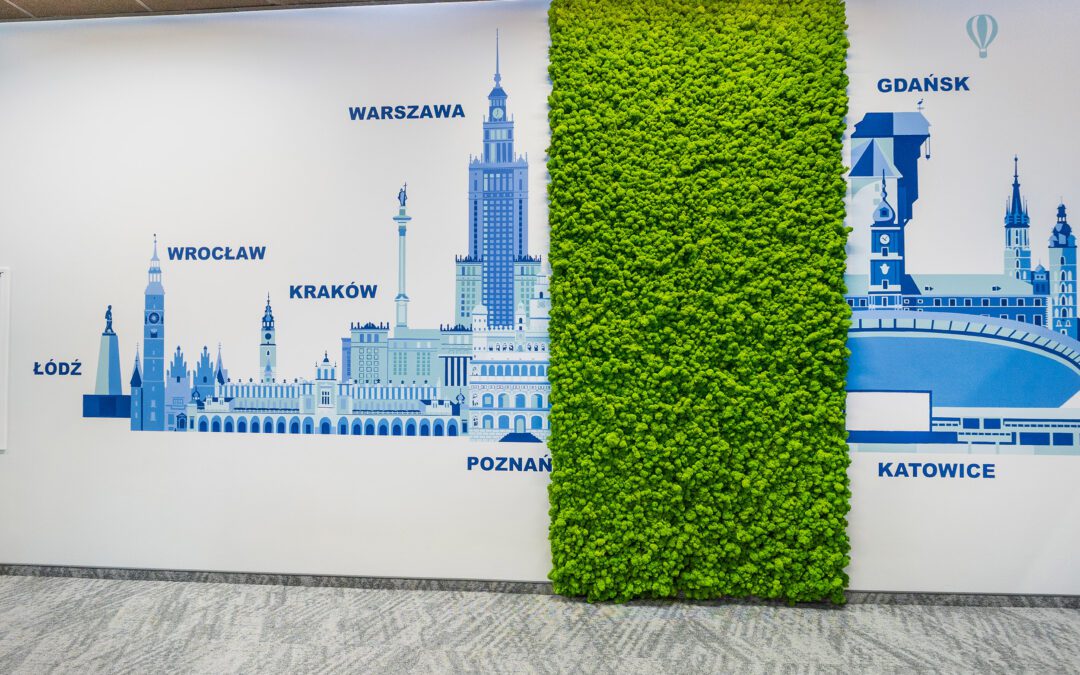 wykonany mural w recepcji biura