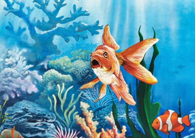 namalowana rafa koralowa - egzotyczne rybki namalowane na murze