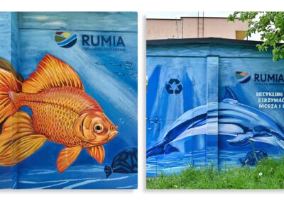 pomalowana trafostacja - murale zachęcające od sortowania odpadów i ochrony środowiska, Rumia