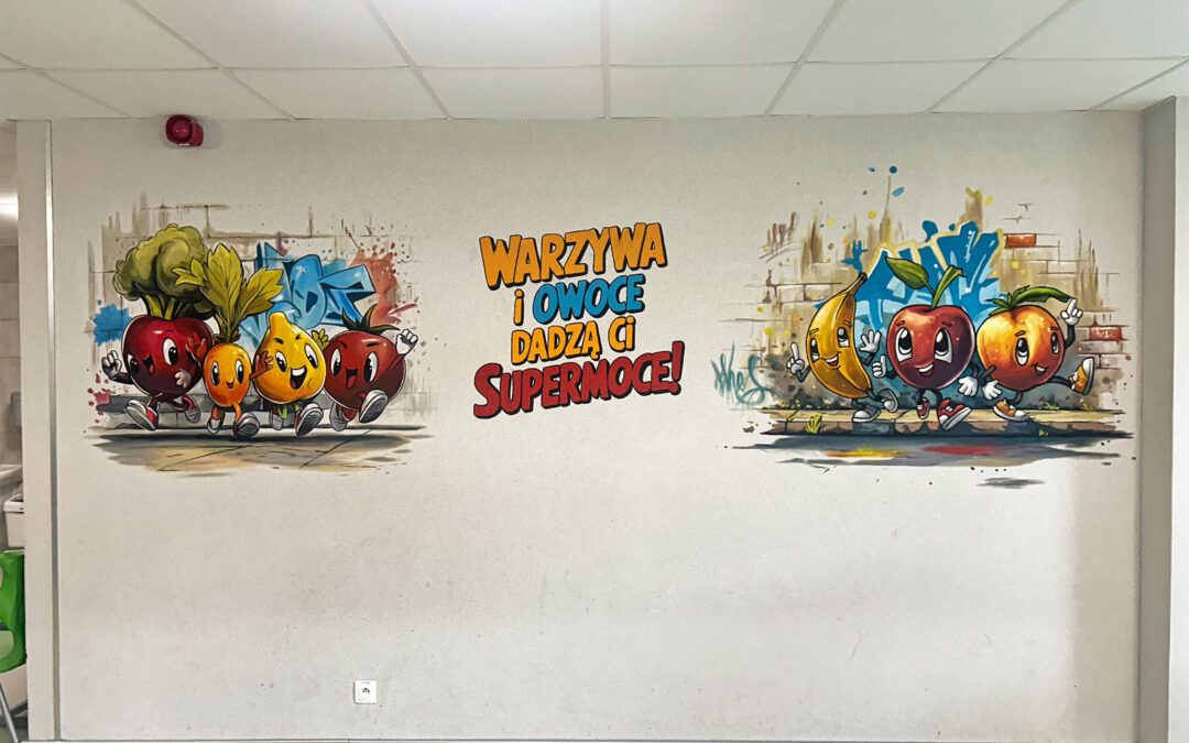 wykonany mural na stołówce w szkole