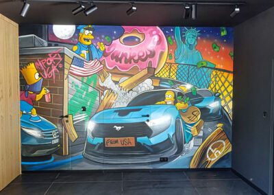 mural z samochodem w siedzibie firmy importujące auta z USA, Jankes Car