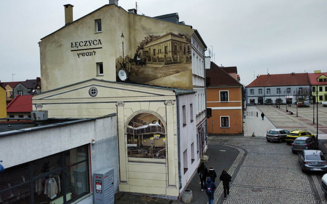 wykonany mural - synagoga w Łęczycy