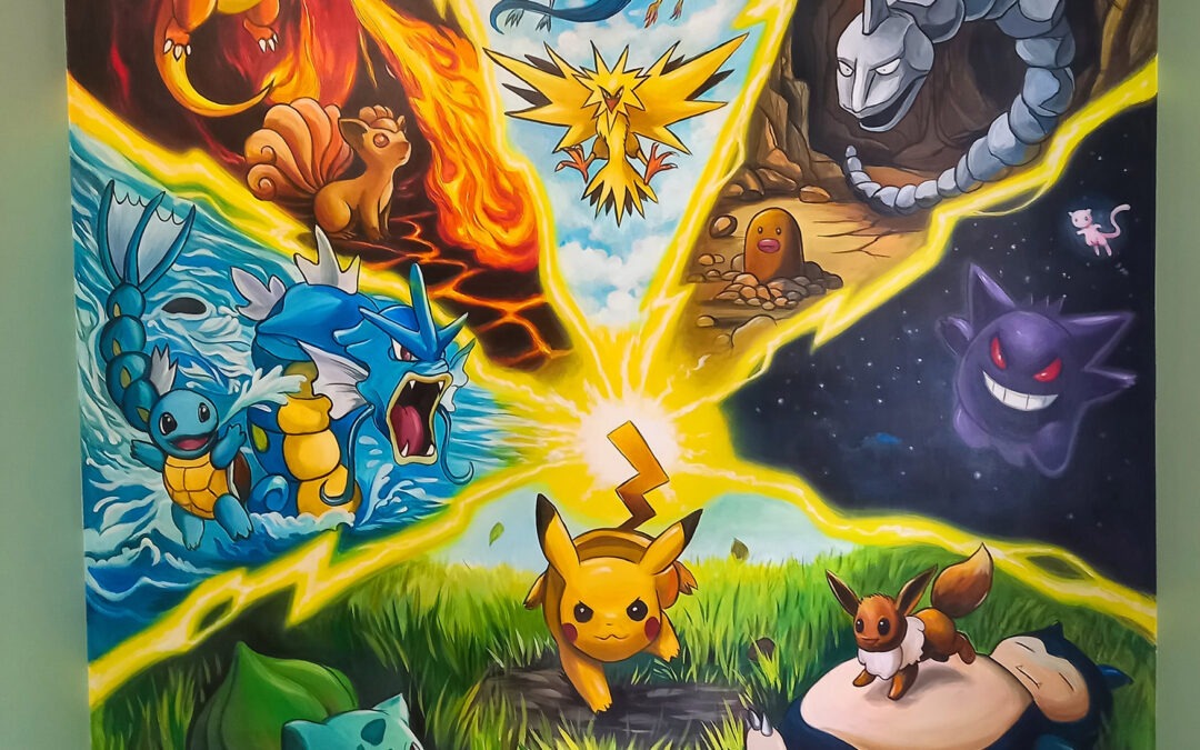 pokemony - mural w pokoju