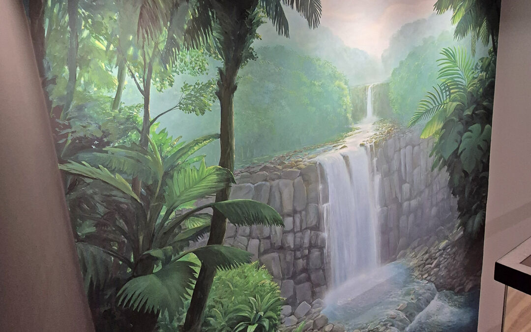 obraz na ścianie przedstawiający wodospad i dżunglę