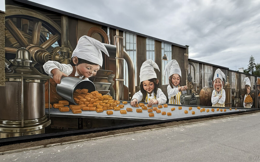 wykonany mural - fabryka krówek